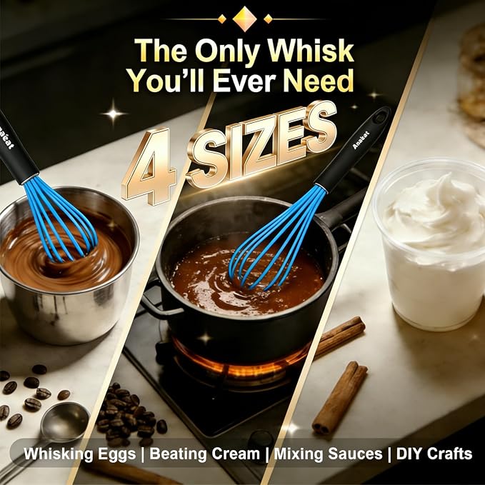 Anaeat Silicone Kitchen Whisk Set of 4, Milk and Egg Beater Blender - Image 8
