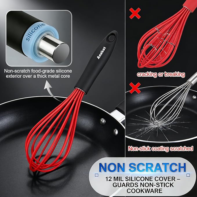 Anaeat Silicone Whisk, Thick Stainless Steel Wire Inner - Image 3