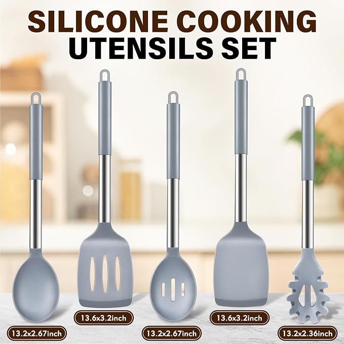 5Pcs Silicone Cooking Utensils Set, Heat Resistant Kitchen Tools Include - Image 2