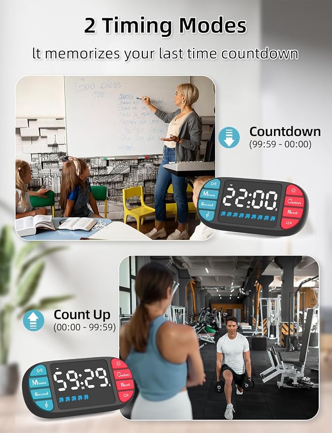 DOOMAY Digital Kitchen Visual Timer: 3.6'' Large LED Display, 3 Brightness - Image 3