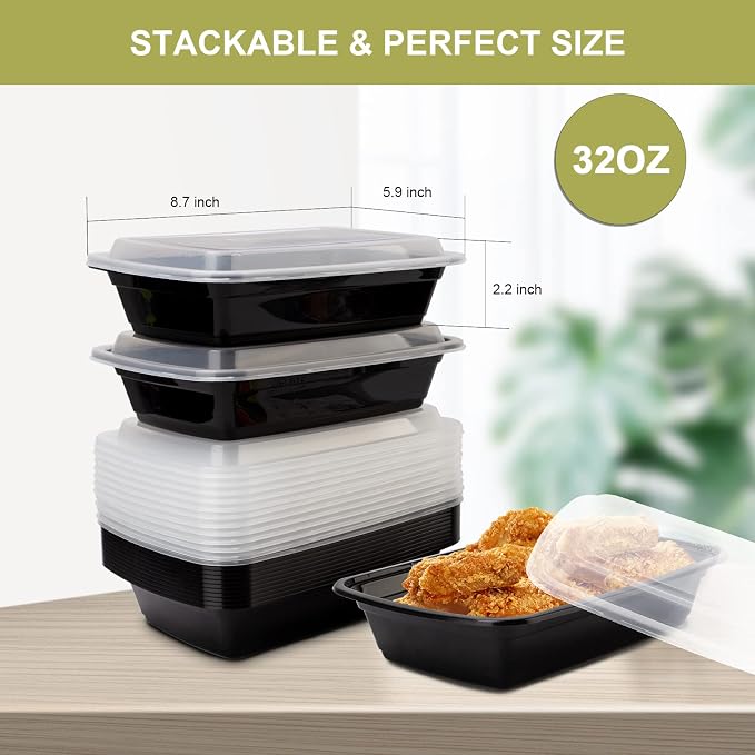Ezalia 50 Pack- Meal Prep Containers 32oz, Plastic Food Prep Containers Reusable - Image 6