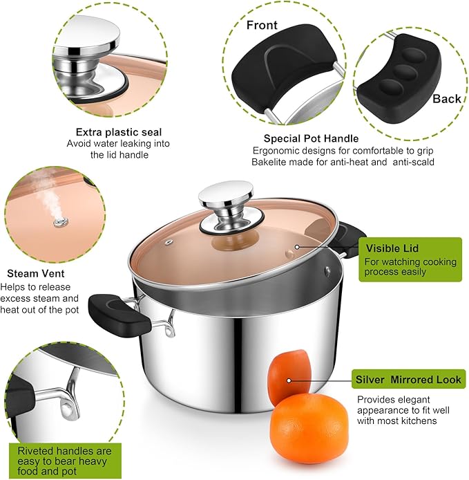 5 Quart 3-Ply Cooking Stock Pot - Image 3