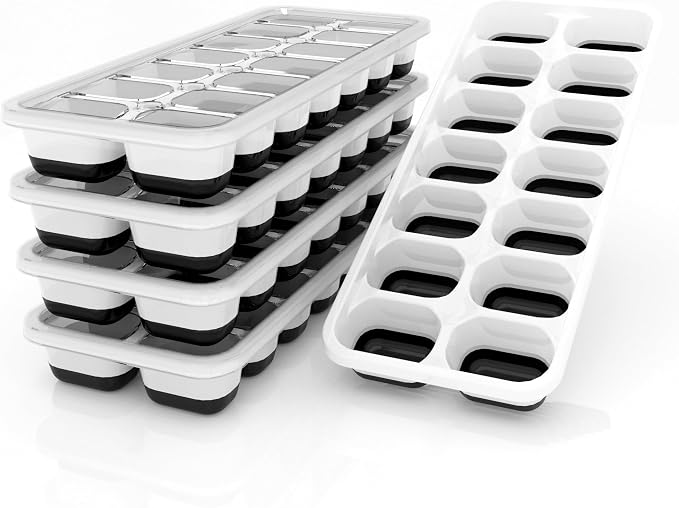Ice Cube Trays 5 Pack for Freezer – 70 Cubes, Reinforced Snap Lids That Stay by DclobTop