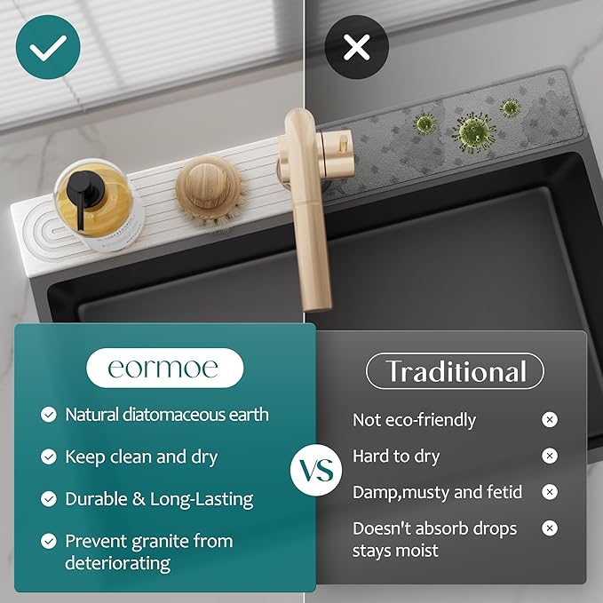 Eormoe Stone Faucet Mat for Kitchen Sink – Diatomite Drying Stone Mat & Sink - Image 6