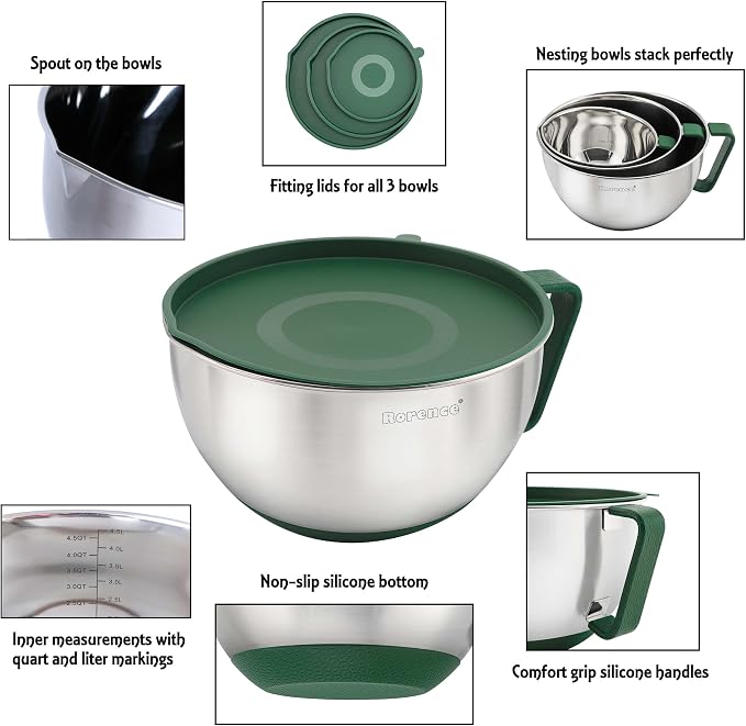 Rorence Mixing Bowls Set: Stainless Steel Non-Slip Bowls - Image 3