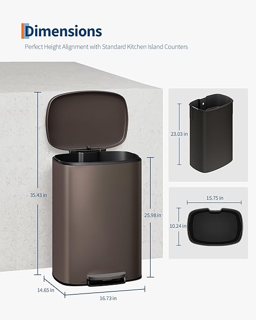 Garvee 13 gal / 50 L Metal Kitchen Trash Can - Image 6