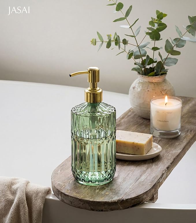 JASAI 2Pack 18Oz Green Glass Soap Dispenser - Image 7
