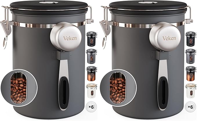 Veken Coffee Canister with Window, Airtight Stainless Steel Kitchen Food by Veken