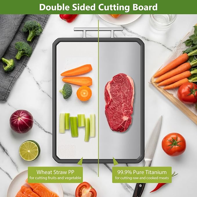 Titanium Cutting Boards for Kitchen, Large 16x11 Inch Pure Titanium and Wheat - Image 2