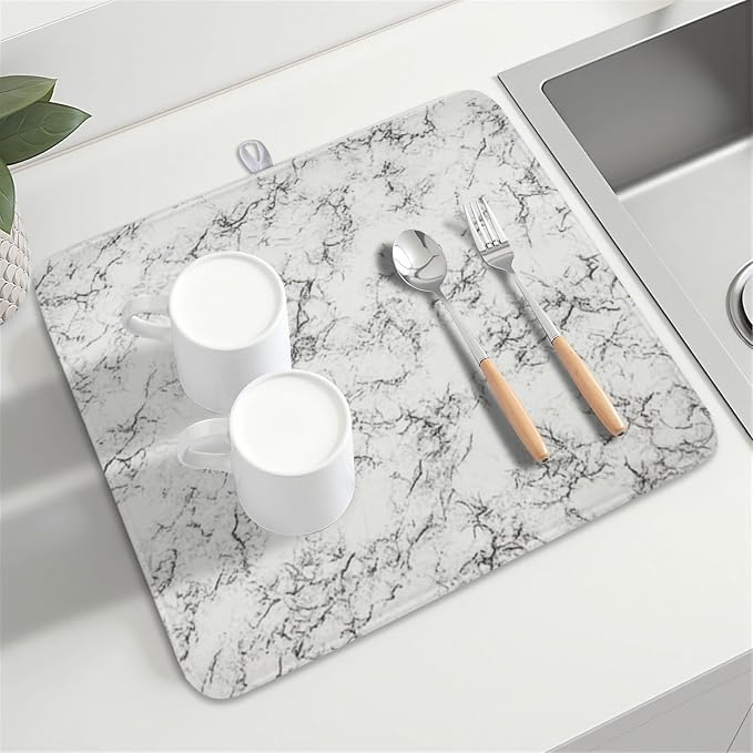 White Grey Marble Dish Drying Mat - Image 8