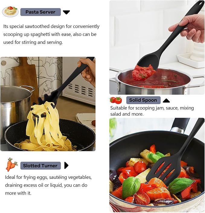 TeamFar Silicone Cooking Utensils, 446°F Heat Resistant Kitchen Gadgets Tools - Image 4