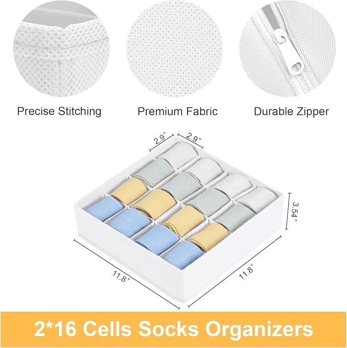 Joyoldelf Sock Drawer Organizer Divider, 16-Cell Underwear Organizers and - Image 2