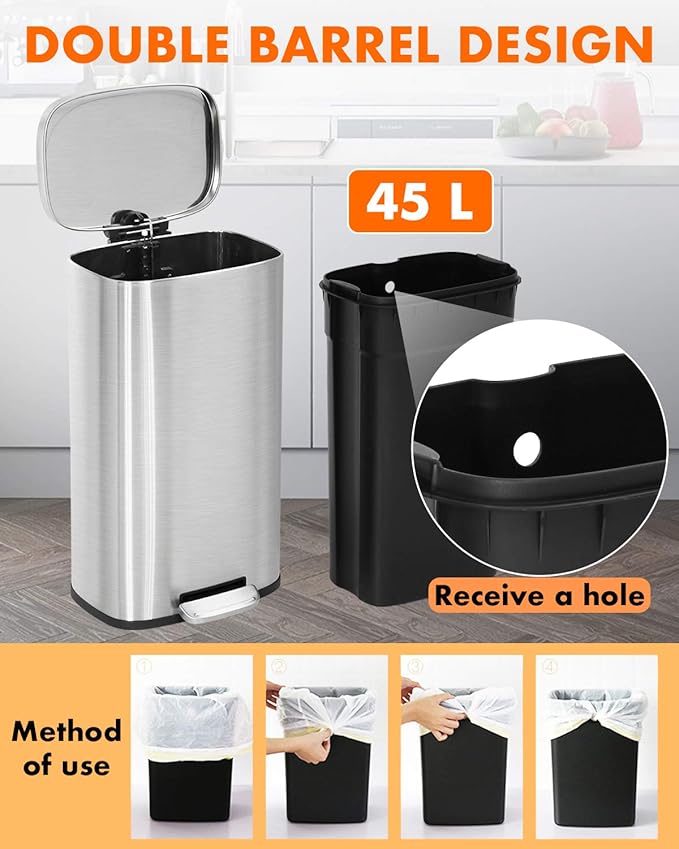 FDW | 8 Gallon Trash Can with Lid | Stainless Steel | Fingerprint Proof | Made - Image 3