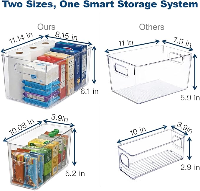 MOONEDGE 8 Pack Modular Clear Plastic Storage Organizer Bins – 4 Large & 4 - Image 4