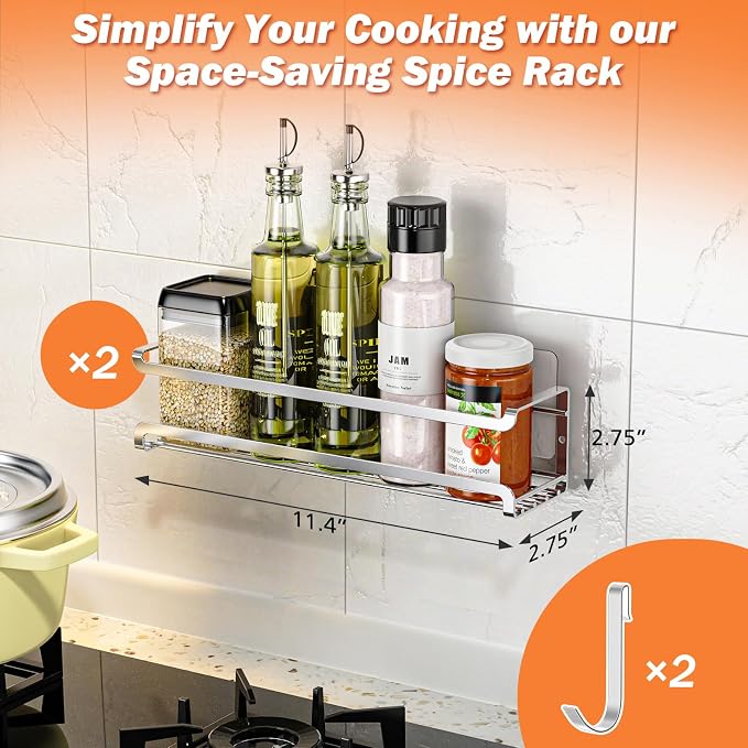 Bunoxea Spice Rack wall mounted 2 Pack, Space-Saving Spice Organizer - Image 2
