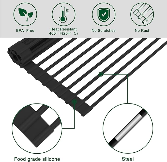 HANZENMA Roll Up Dish Drying Rack Over The Sink Kitchen Roll Up Sink Drying - Image 4