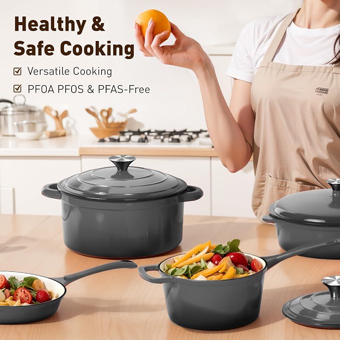 DishDelight Enameled Cast Iron Pots and Pans Set, 7 Piece Dutch Oven Set - Image 7