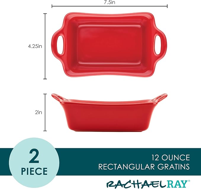 Rachael Ray Solid Glaze Ceramics Au Gratin Bakeware/Baker Set, Rectangular - Image 2