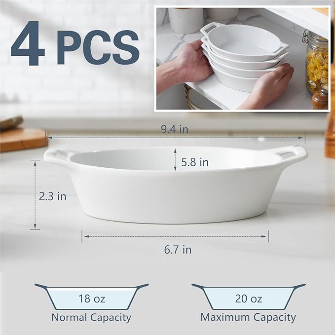 ONEMORE Oval Au Gratin Baking Dish, 20 oz Small Casserole Dishes - Image 2