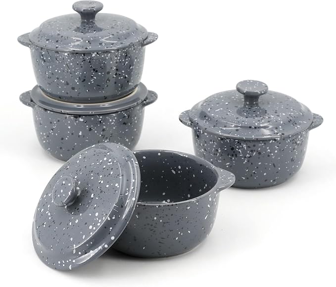 Individual Serving Pot Set of 4-10 Oz Ceramic Mini Cocotte by Krokori