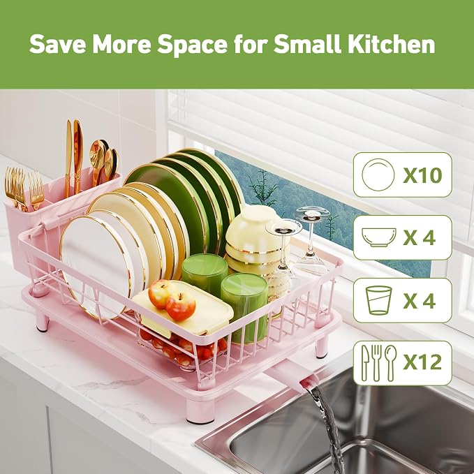 Dish Drainer Rack with Drip Tray, Sink Dish Drainer with Drainage Spout - Image 5