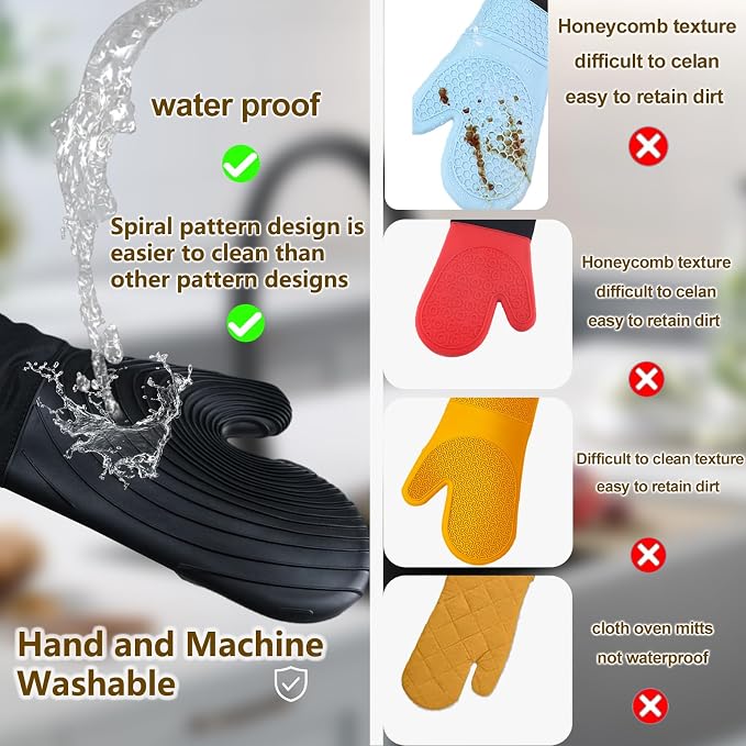 Silicone Oven Mitts-13.6 in Extended Oven Mitts Heat Resistant 500F, Oven Gloves - Image 2