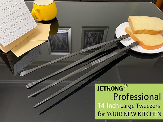 JETKONG 2 Pcs 14-Inch Food Tweezer Tongs Extra Long Stainless Steel Kitchen - Image 4