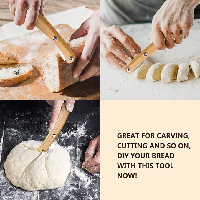 Healeved Bread Lame Dough Scoring Tool Van Wooden Handle 5 Blades, Creative - Image 7