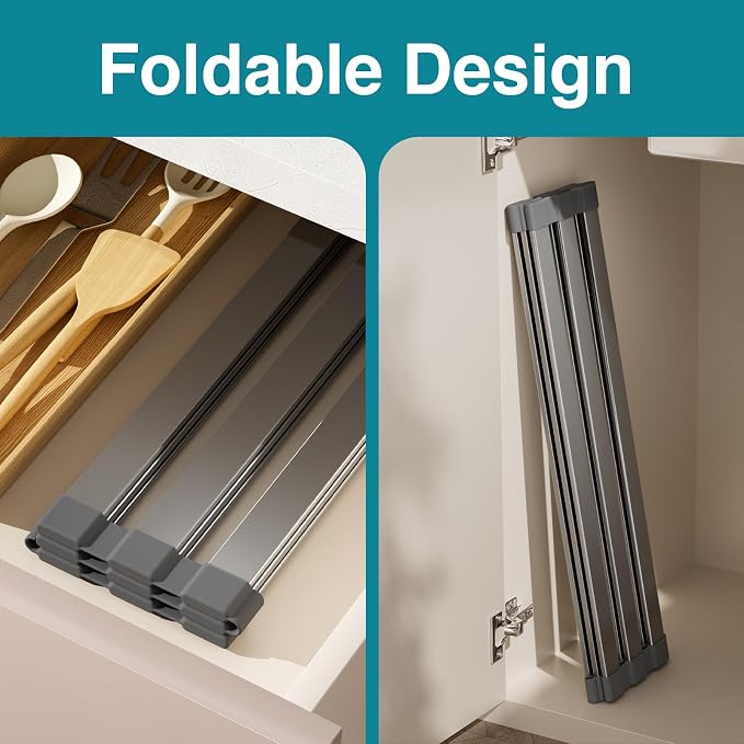 COOL-ANGLE Aluminum Roll Up Dish Drying Rack Over The Sink, 17.7" x 13.4" - Image 5