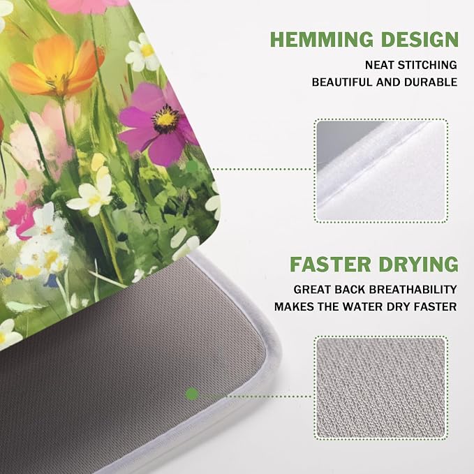 Spring Summer Daisy Dish Drying Mat 16 x 18 Inch Colourful Floral Pattern Dish - Image 4