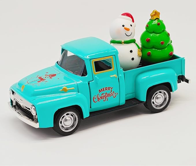 Vintage Blue Christmas Truck Decor – 4.9″Retro Die-Cast Metal Pickup by Unknown