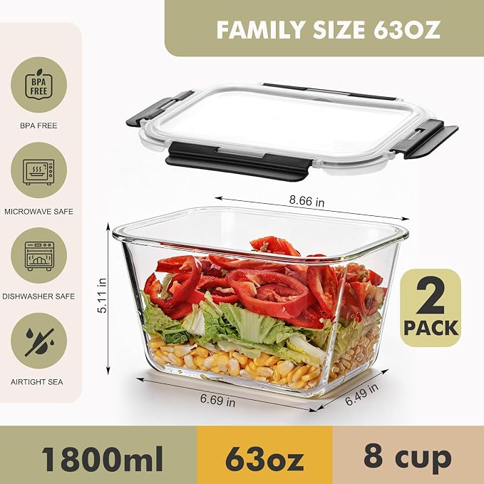 Liuruiyu 2 Pack Large Glass Food Storage Containers - Image 2