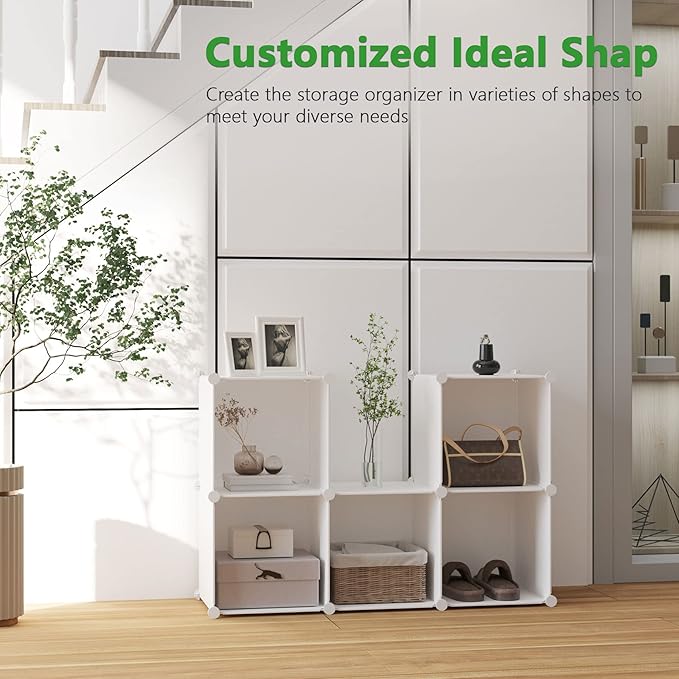 C&AHOME 6-Cube Storage Organizer, Stackable Storage Cubes Shelves, Portable - Image 5