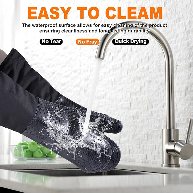 Extra Long Silicone Oven Mitts, Heat Resistant Oven Gloves - Image 6
