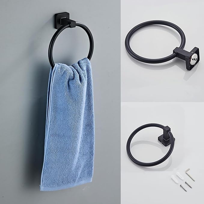 Matte Black Bathroom Hardware Set 4 Pieces, Towel Bar Set Stainless Steel Wall - Image 3