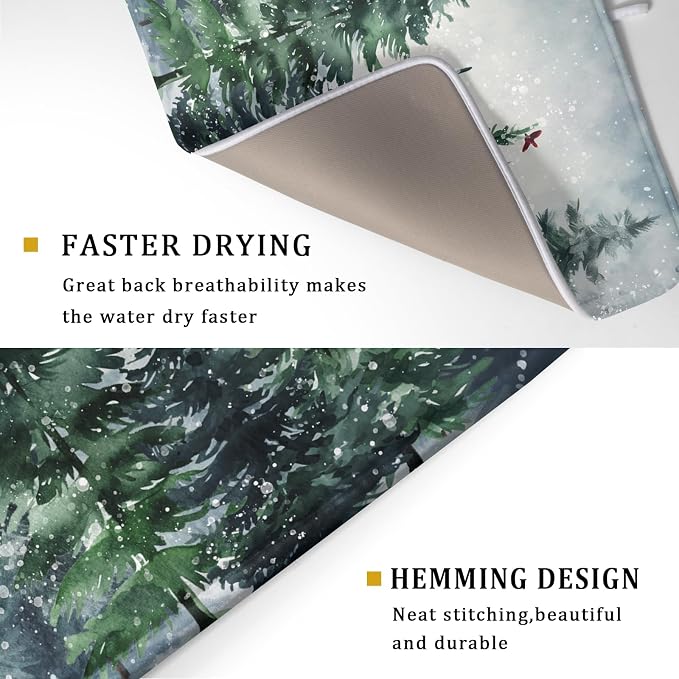 Winter Dish Drying Mat for Kitchen Counter Winter Pine Tree Dish Drying Mat - Image 3