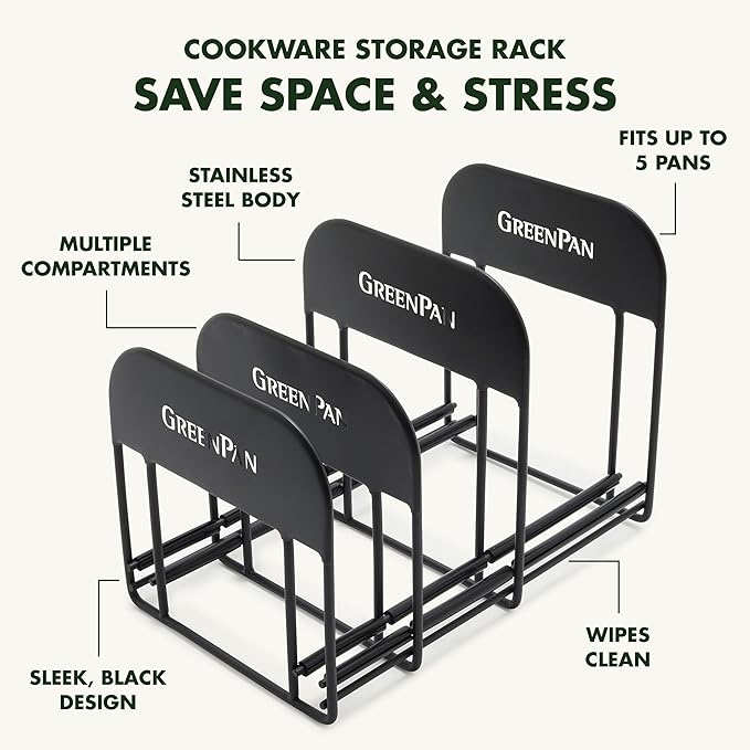 GreenPan Stainless Steel Wire Cookware Storage Rack, 5 Frying Pan Compartments - Image 4