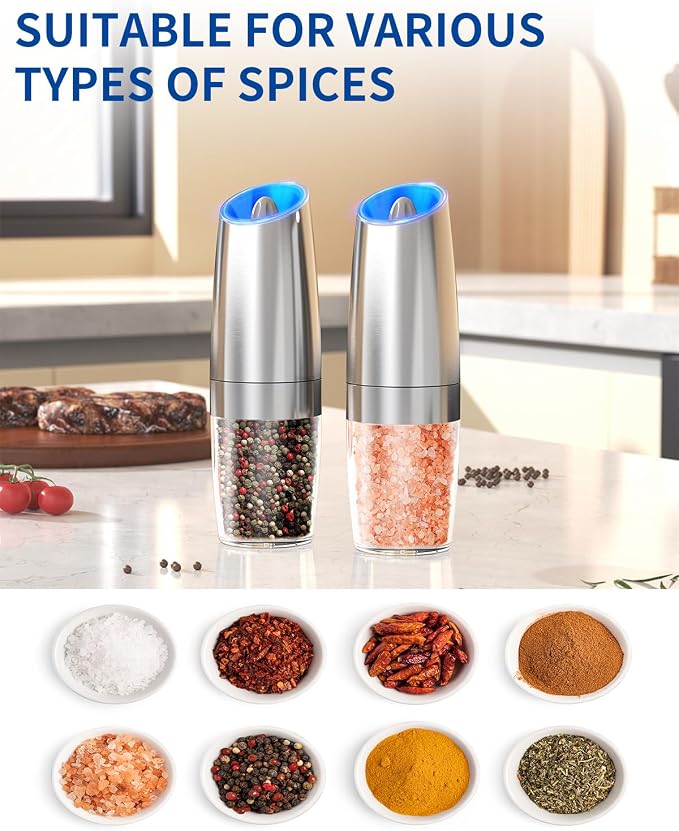 CIRCLE JOY Gravity Electric Salt and Pepper Grinder Set Stainless Steel - Image 5