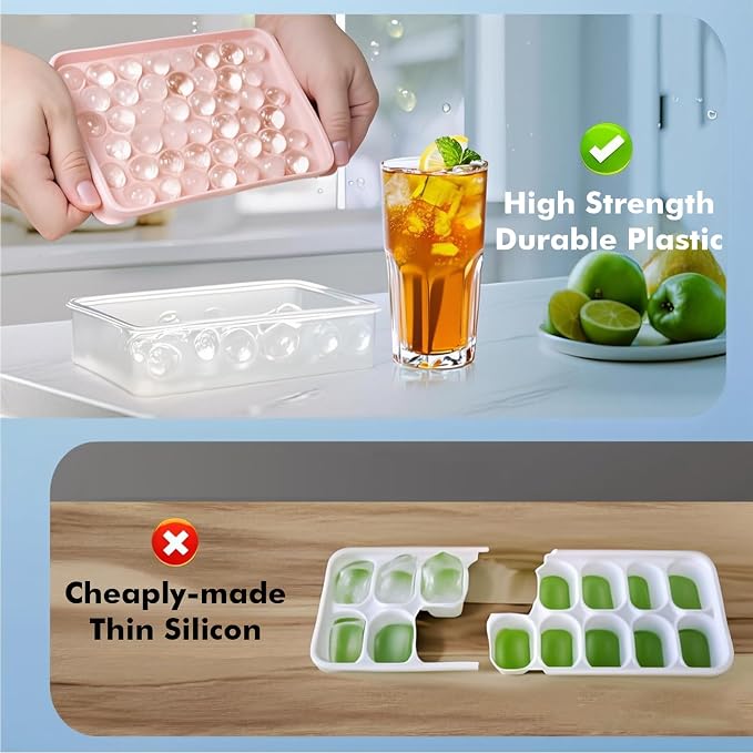 2 Pack Ice Cube Tray with Lid and Bin, Round Ice Cube Trays - Image 6