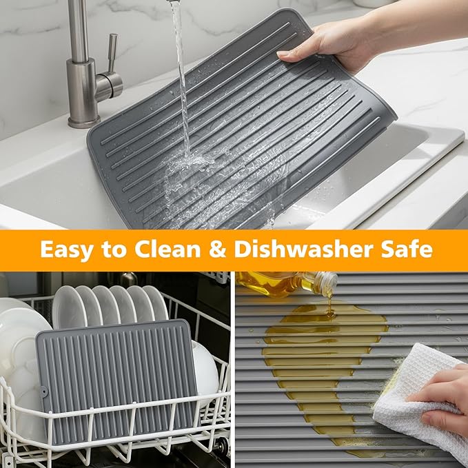 Songrey 16" x 12" Silicone Dish Drying Mat, Kitchen Counter Drying Pad - Image 4