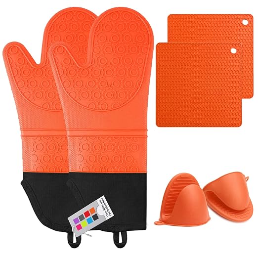 Silicone Oven Mitts and Pot Holders Set, MTZRFLL Extra Long Heat Resistant Oven by MTZRFLL