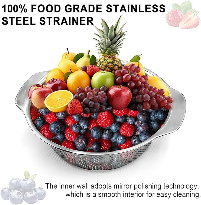 Colander for Kitchen, 1.5 QT 18/8 Stainless Steel Colander, Stainless Steel - Image 5