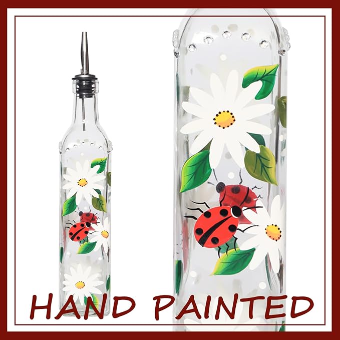 17oz Hand Painted Glass Olive Oil Bottle - 500ml Green Oil & Vinegar Cruet - - Image 2