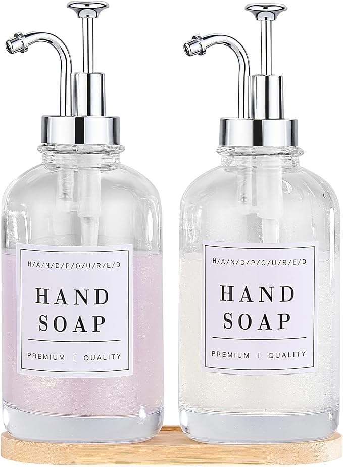 Glass Soap Dispenser with Pump, Countertop Soap and Lotion Dispenser Set of 2 by POLLOCKDirect