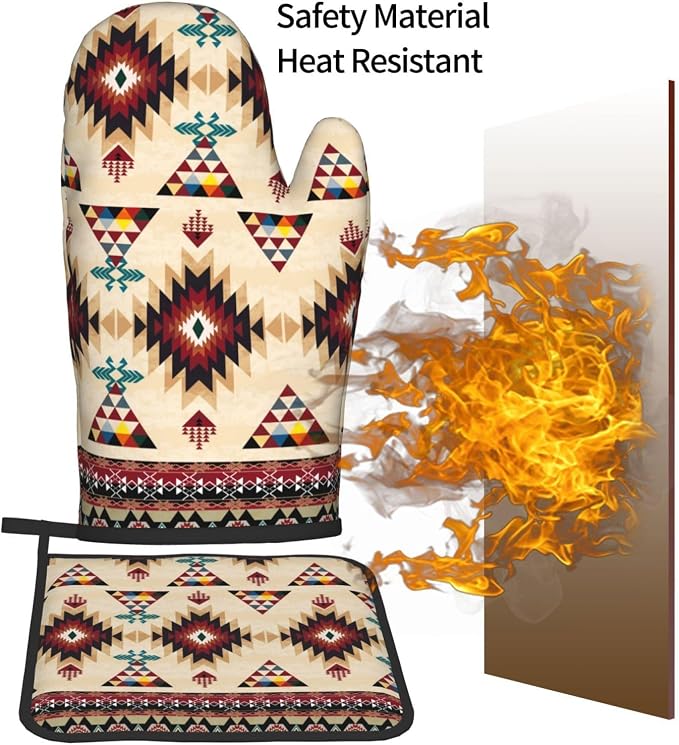 Southwestern Aztec Oven Mitts and Pot Holders Set of 3, Heat Resistant Non-Slip - Image 7
