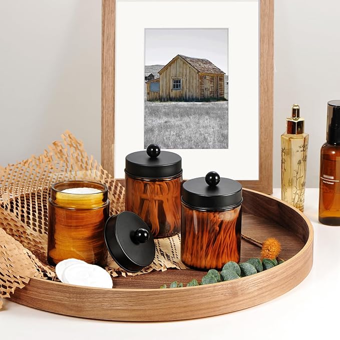 Amber Glass Qtip Holder, Apothecary Jar, Qtip Dispenser - Image 6