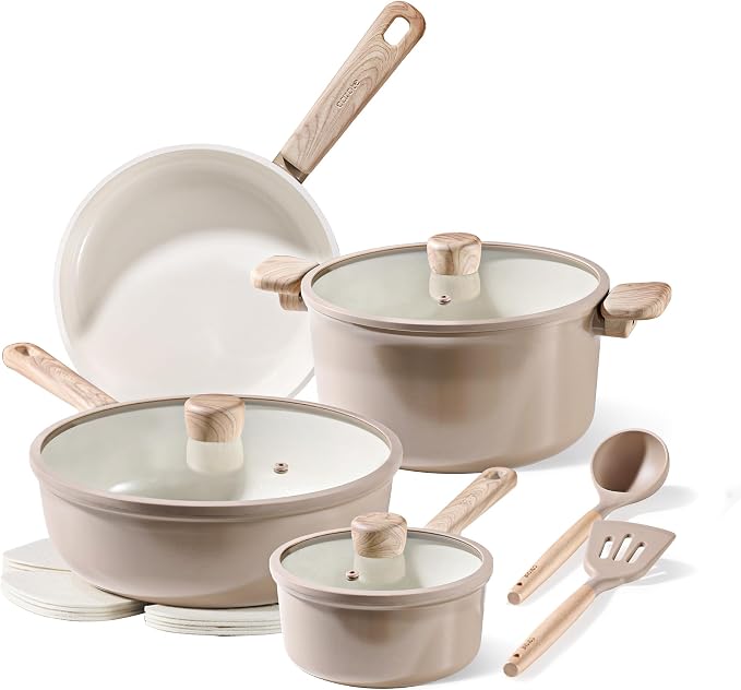 CAROTE 12Pcs Ceramic Pots and Pans Set Non Stick, Healthy Cookware Set by CAROTE