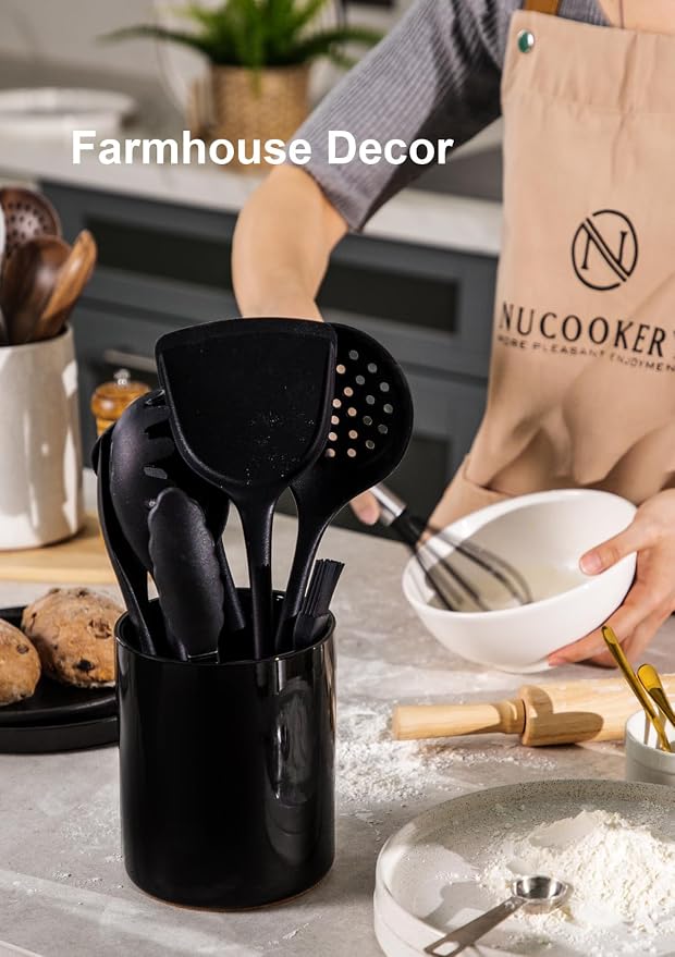 Nucookery Utensil Holder, 6.4" Ceramic Kitchen Utensil Holder - Image 6