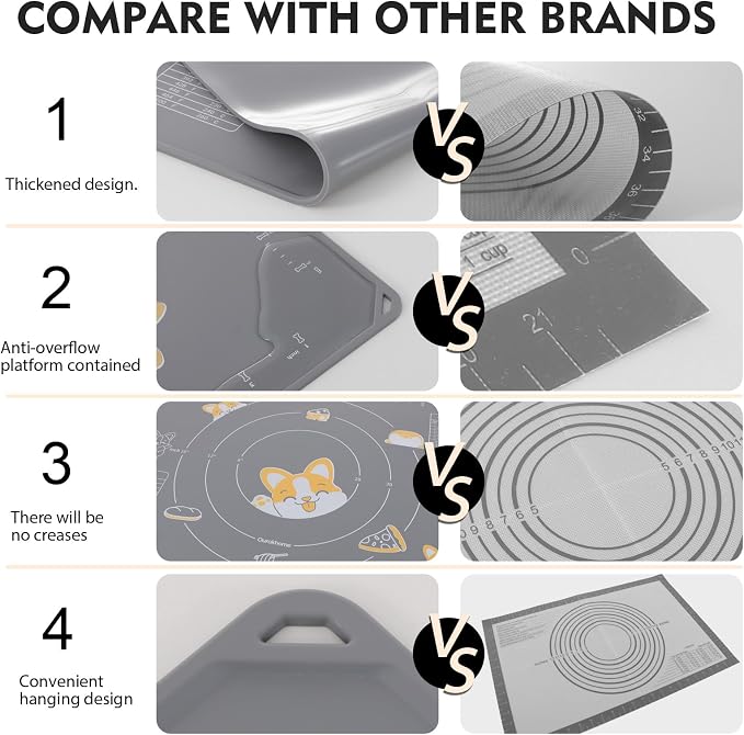 Ourokhome Silicone Baking Mat Sheet and Pastry Dough Cutter, 0.5 Inch Thick 28" - Image 6