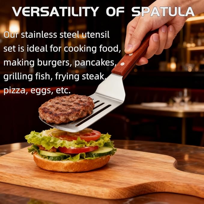 Pumtus 4 Pack Stainless Steel Spatula Set, 2 Sizes Metal Spatulas - Image 4